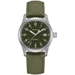 Hamilton Khaki Field Mechanical 38mm Green Dial Steel Case Green Canvas Strap Watch