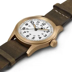 Hamilton Khaki Field Mechanical Bronze 38mm White Dial Brown Leather Strap Watch