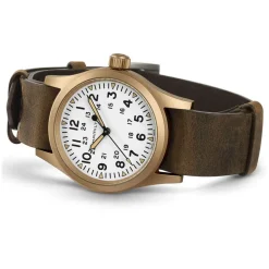 Hamilton Khaki Field Mechanical Bronze 38mm White Dial Brown Leather Strap Watch