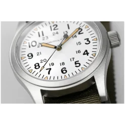 Hamilton Khaki Field Mechanical 38mm White Dial Steel Case Green Strap Watch
