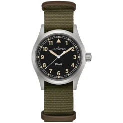 Hamilton Khaki Field Quartz 38mm Black Dial Steel Case Green Strap Watch