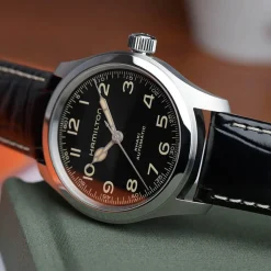 Hamilton Khaki Field "Murph" 38mm Black Dial Steel Case Leather Strap Watch