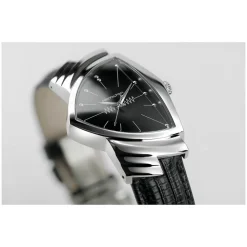 Hamilton Ventura Quartz 32mm x 50mm Black Dial Steel Case Black Leather Strap Watch