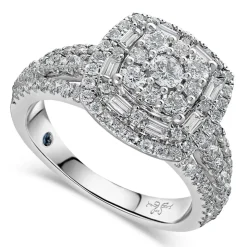 Kathy De Stafford 18ct White Gold ''Annalise'' Square Halo Cluster & 3 Row Shoulders 1ct Ring