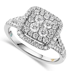 Kathy De Stafford 18ct White Gold 'Anastasia' Diamond Square Cluster Halo Shoulders 1ct Ring