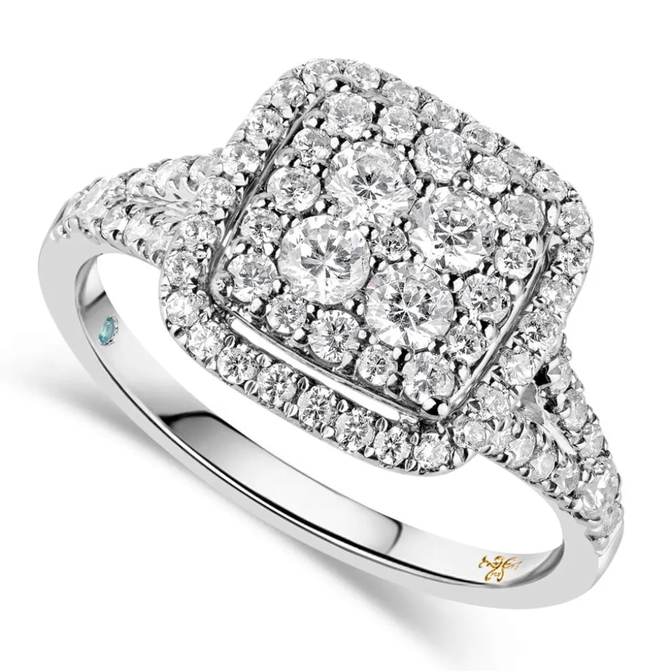 Kathy De Stafford 18ct White Gold 'Anastasia' Diamond Square Cluster Halo Shoulders 1ct Ring