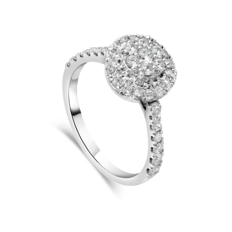 Kathy De Stafford 18ct White Gold Diamond Halo Cluster Stone Set Shoulders 0.60 Carat Ring