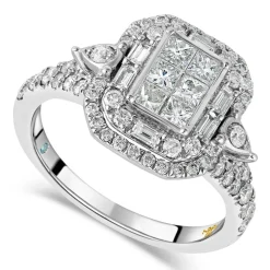 Kathy De Stafford 18ct White Gold 'Saffron' Rectangular Princess & Baguette Halo Shoulders Ring