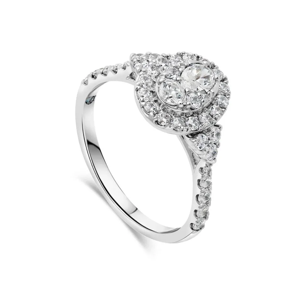 Kathy de Stafford 18ct White Gold Halle Oval Cluster with 0.75ct Sides Stone Set Shoulders Ring