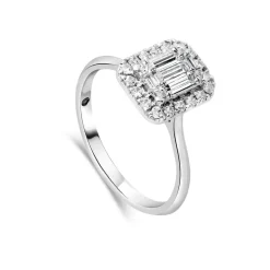 Kathy De Stafford 18ct White Gold ‘Megan’ Rectangular Baguette Centre Cluster 0.45 Carat Ring