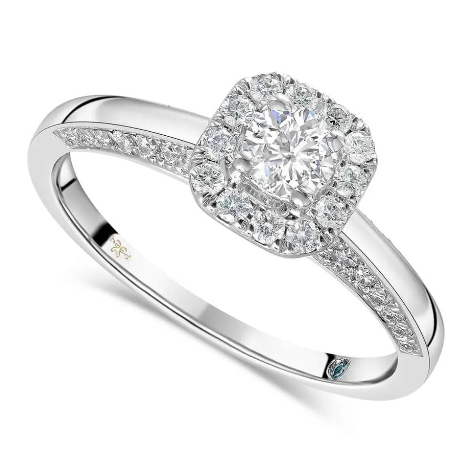 Kathy De Stafford 18ct White Gold 'Anjelica' Square Set Halo & Pave Diamond Bridge 0.50ct Ring