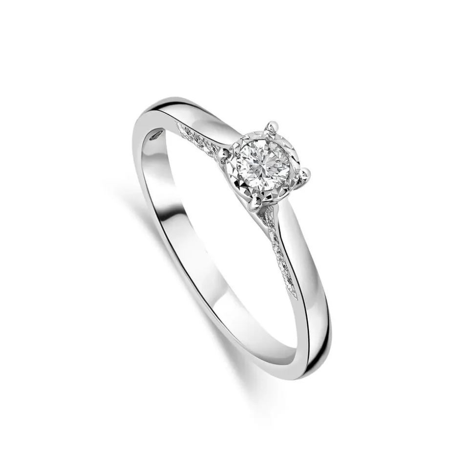 Kathy De Stafford 18ct White Gold 0.24ct Round & Solitaire Diamond Accentuated Shoulders Ring