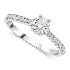Kathy De Stafford 18ct White Gold 'Sasha' Diamond 6 Claw Solitaire & Pave Shoulders 0.75ct Ring