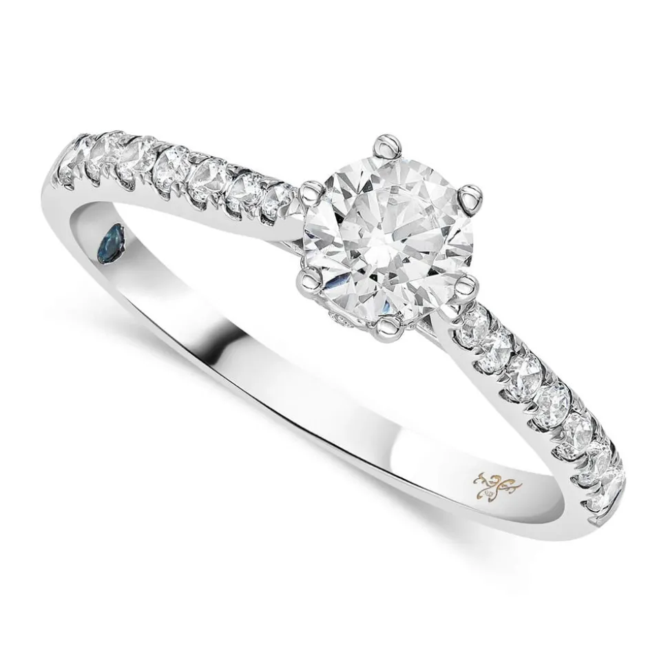 Kathy De Stafford 18ct White Gold 'Sasha' Diamond 6 Claw Solitaire & Pave Shoulders 0.75ct Ring