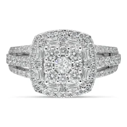 Kathy De Stafford 18ct White Gold ''Annalise'' Square Halo Cluster & 3 Row Shoulders 1ct Ring