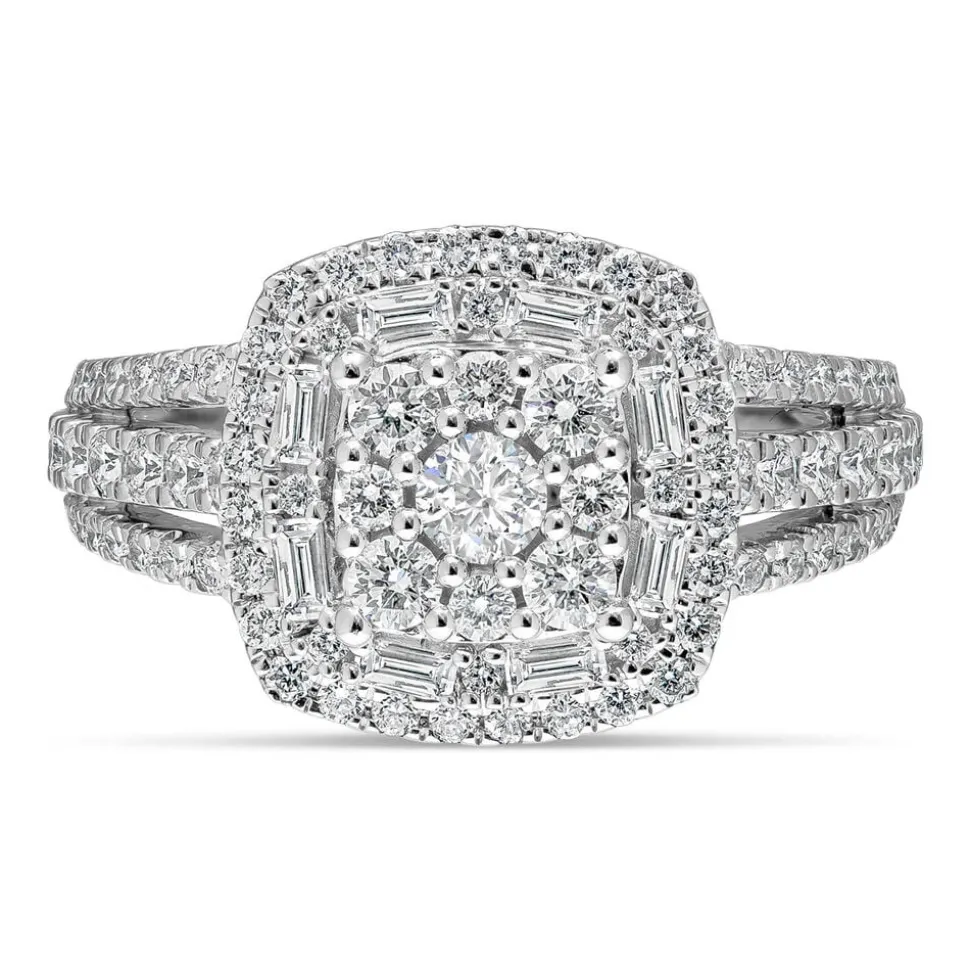 Kathy De Stafford 18ct White Gold ''Annalise'' Square Halo Cluster & 3 Row Shoulders 1ct Ring