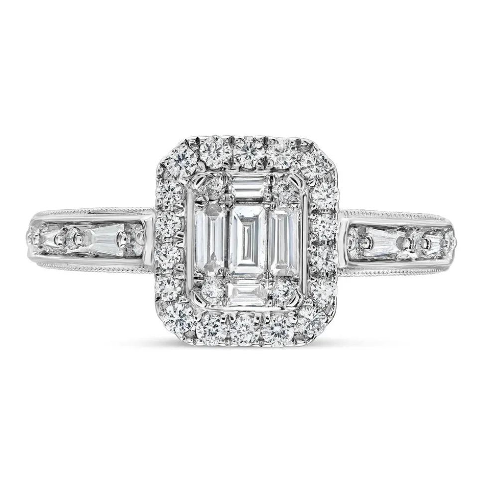 Kathy De Stafford 18ct White Gold ''Athena'' Rectangular Halo Bag Round Shoulders 0.40ct Ring