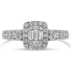 Kathy De Stafford 18ct White Gold ''Keelin'' Rectangular Cluster & Pave Shoulders 0.50ct Ring