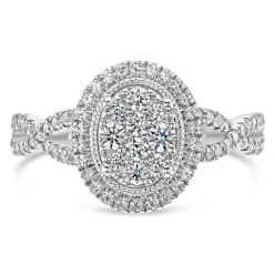 Kathy De Stafford 18ct White Gold '''Ali'' Oval Cluster Halo & Twist Pave Shoulders 0.50ct Ring