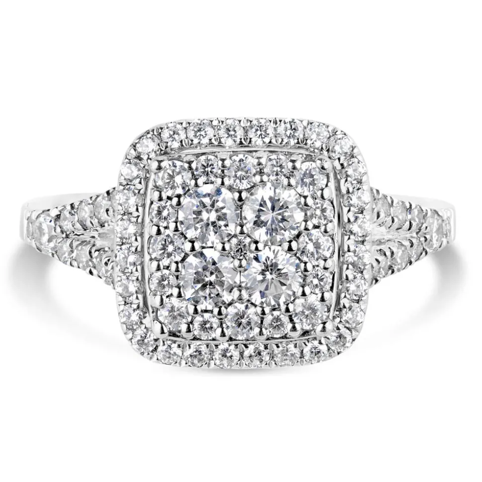 Kathy De Stafford 18ct White Gold 'Anastasia' Diamond Square Cluster Halo Shoulders 1ct Ring