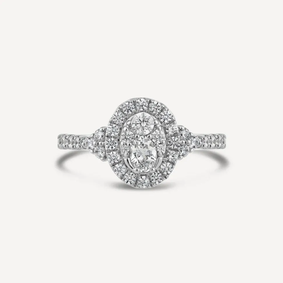 Kathy de Stafford 18ct White Gold Halle Oval Cluster with 0.75ct Sides Stone Set Shoulders Ring