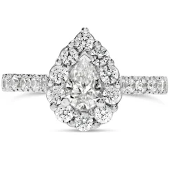 Kathy De Stafford 18ct White Gold ''Lily'' Pear Diam Halo Stone Set Shoulders 1.25ct Ring