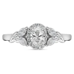 Kathy De Stafford 18ct White Gold ''Layla'' Oval Halo With Side Stone 0.75ct Ring