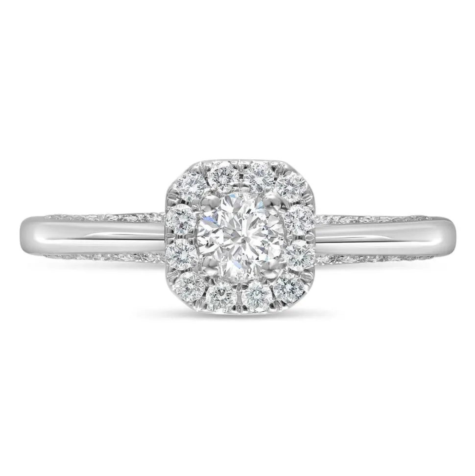 Kathy De Stafford 18ct White Gold 'Anjelica' Square Set Halo & Pave Diamond Bridge 0.50ct Ring