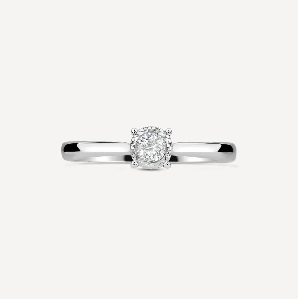Kathy De Stafford 18ct White Gold 0.24ct Round & Solitaire Diamond Accentuated Shoulders Ring