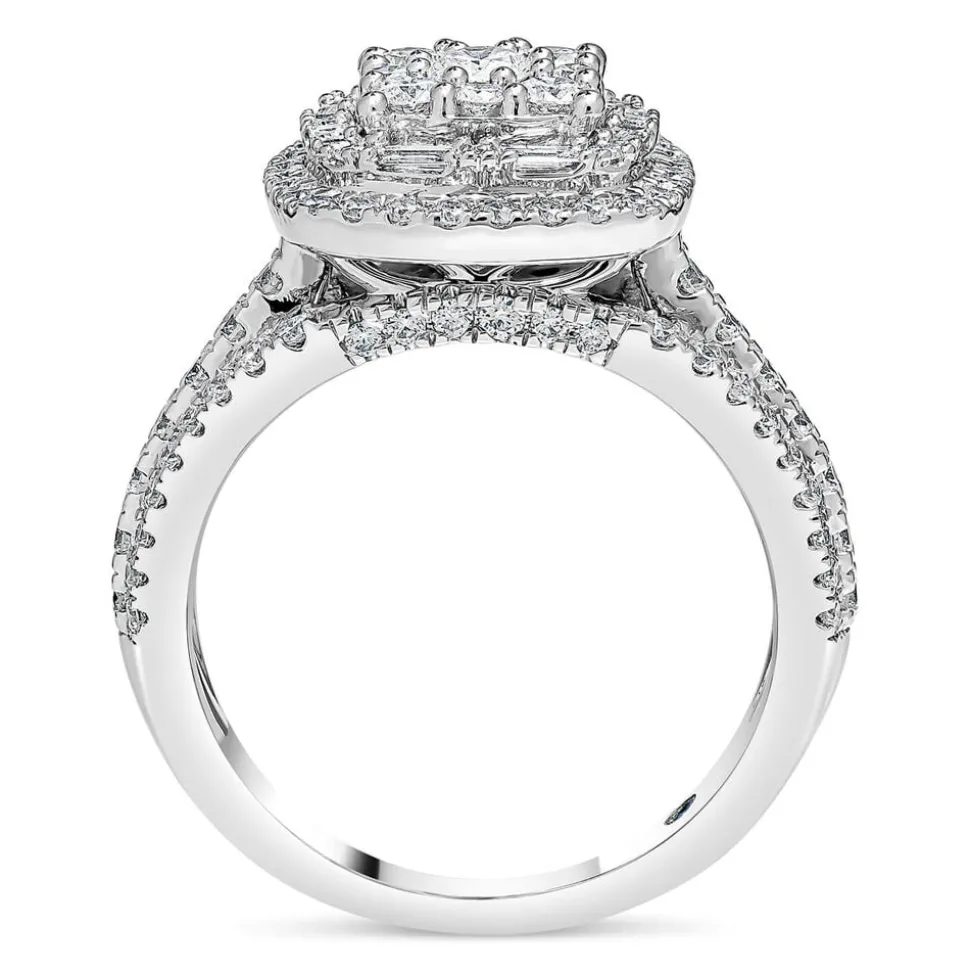 Kathy De Stafford 18ct White Gold ''Annalise'' Square Halo Cluster & 3 Row Shoulders 1ct Ring