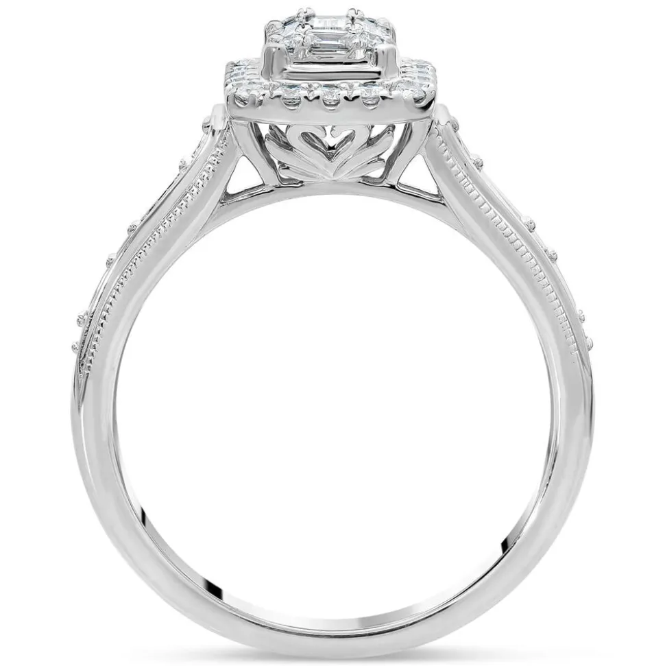 Kathy De Stafford 18ct White Gold ''Athena'' Rectangular Halo Bag Round Shoulders 0.40ct Ring