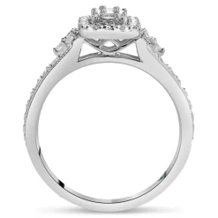 Kathy De Stafford 18ct White Gold ''Keelin'' Rectangular Cluster & Pave Shoulders 0.50ct Ring