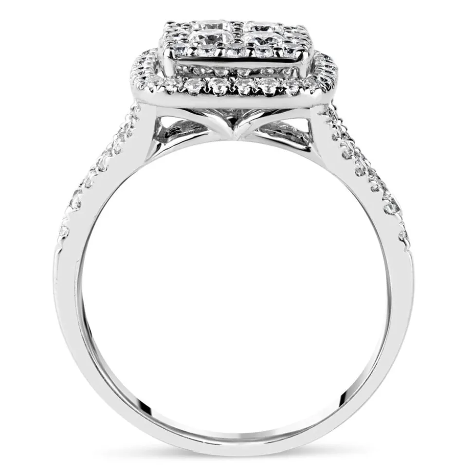 Kathy De Stafford 18ct White Gold 'Anastasia' Diamond Square Cluster Halo Shoulders 1ct Ring