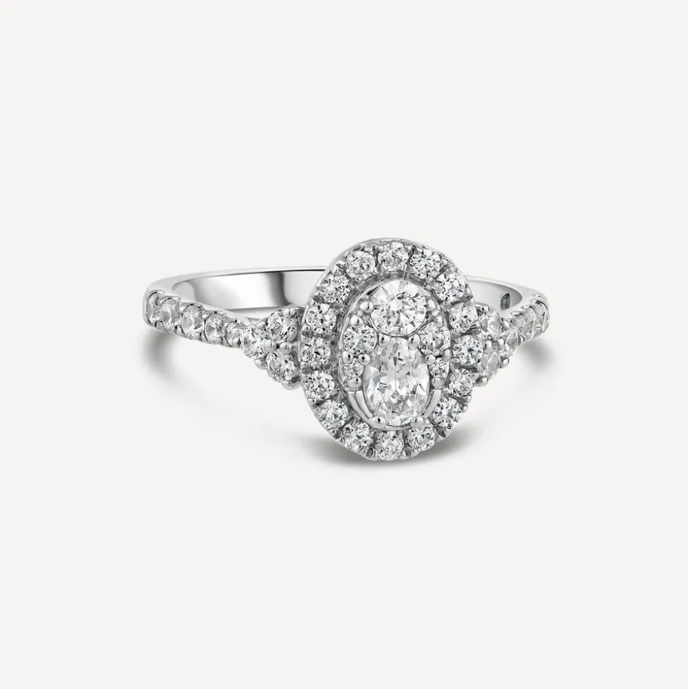 Kathy de Stafford 18ct White Gold Halle Oval Cluster with 0.75ct Sides Stone Set Shoulders Ring