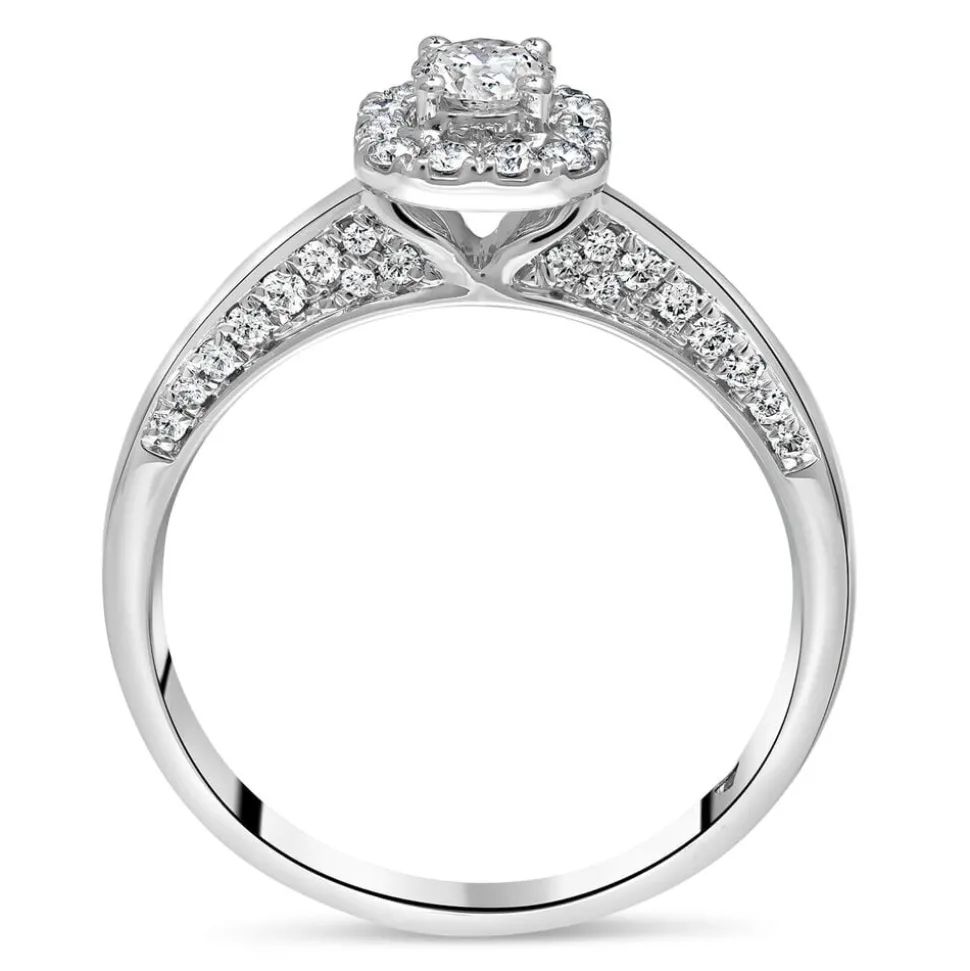 Kathy De Stafford 18ct White Gold 'Anjelica' Square Set Halo & Pave Diamond Bridge 0.50ct Ring