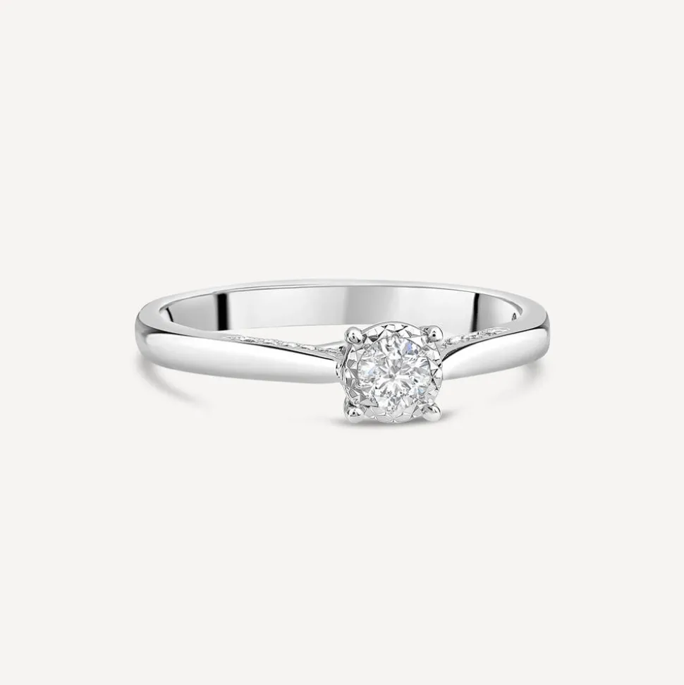 Kathy De Stafford 18ct White Gold 0.24ct Round & Solitaire Diamond Accentuated Shoulders Ring