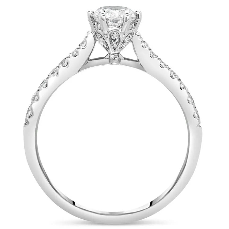 Kathy De Stafford 18ct White Gold 'Sasha' Diamond 6 Claw Solitaire & Pave Shoulders 0.75ct Ring