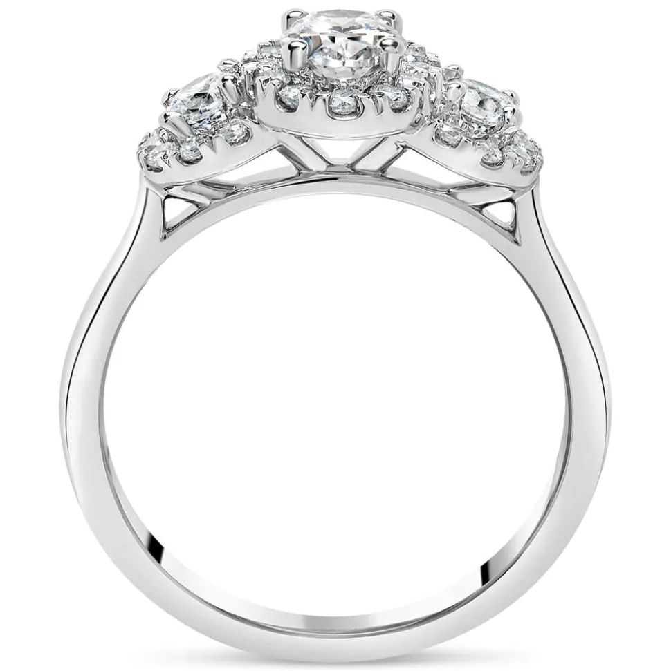 Kathy De Stafford 18ct White Gold ''Ivy'' 3 Stone Oval Centre Halo 0.85ct Ring