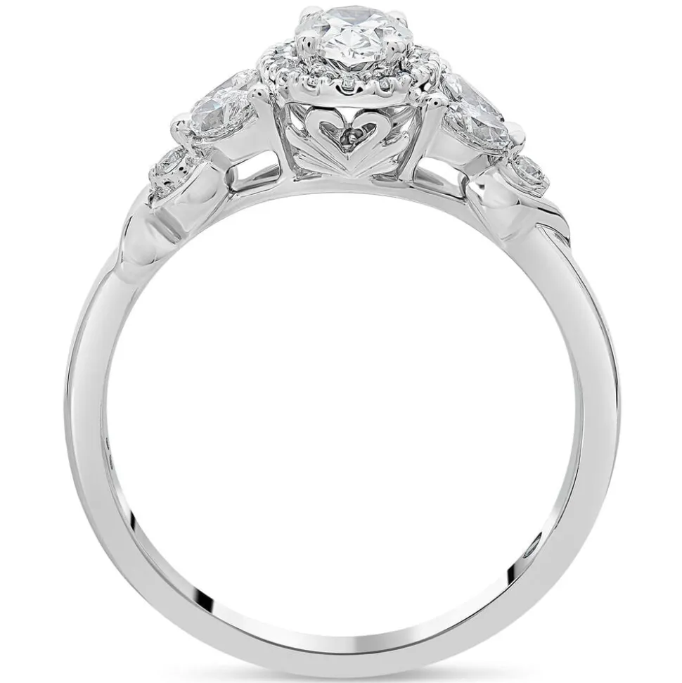Kathy De Stafford 18ct White Gold ''Layla'' Oval Halo With Side Stone 0.75ct Ring