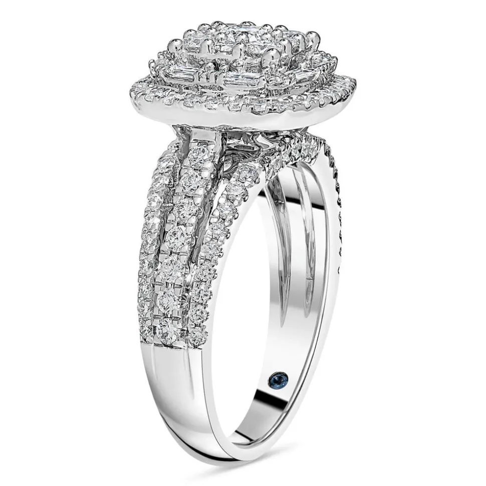 Kathy De Stafford 18ct White Gold ''Annalise'' Square Halo Cluster & 3 Row Shoulders 1ct Ring