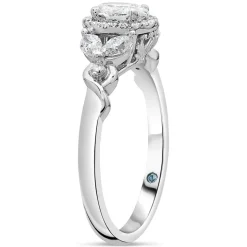 Kathy De Stafford 18ct White Gold ''Layla'' Oval Halo With Side Stone 0.75ct Ring