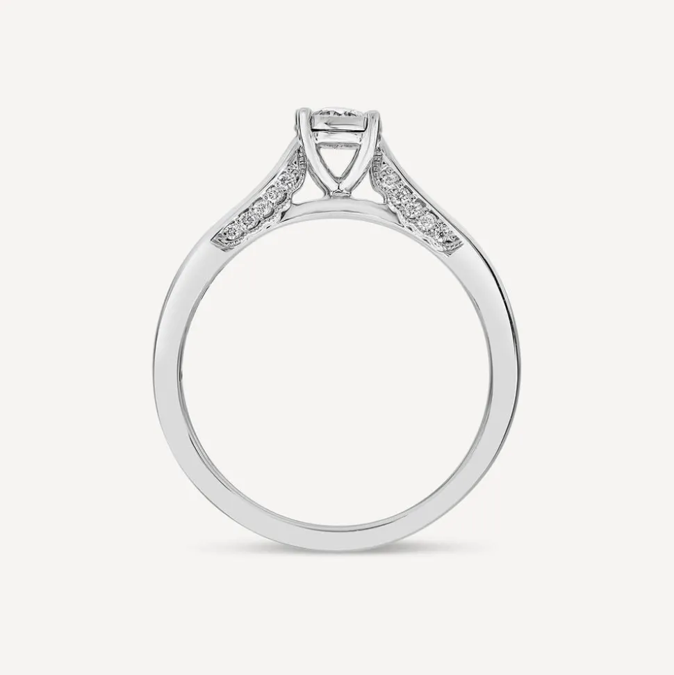 Kathy De Stafford 18ct White Gold 0.24ct Round & Solitaire Diamond Accentuated Shoulders Ring
