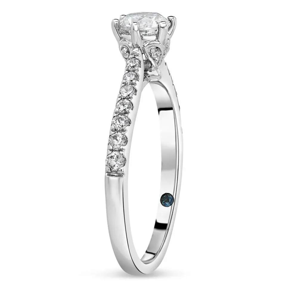 Kathy De Stafford 18ct White Gold 'Sasha' Diamond 6 Claw Solitaire & Pave Shoulders 0.75ct Ring
