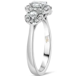 Kathy De Stafford 18ct White Gold ''Ivy'' 3 Stone Oval Centre Halo 0.85ct Ring