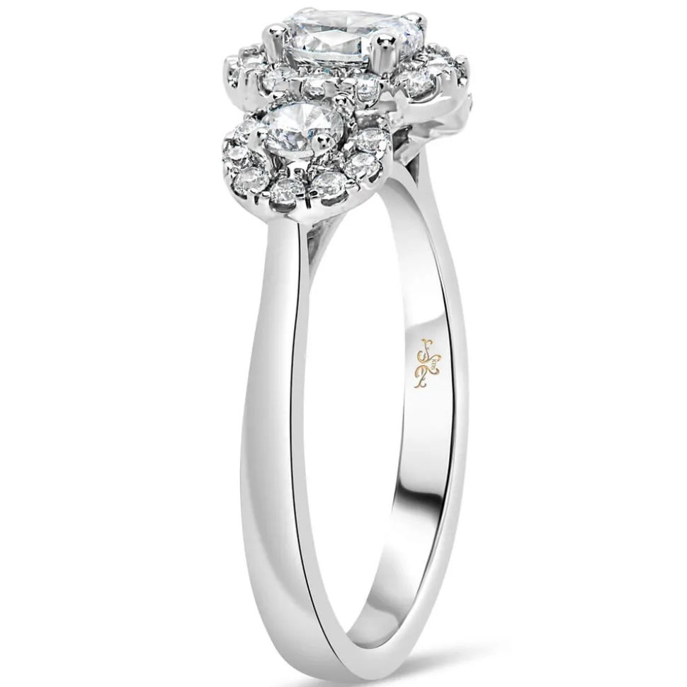 Kathy De Stafford 18ct White Gold ''Ivy'' 3 Stone Oval Centre Halo 0.85ct Ring