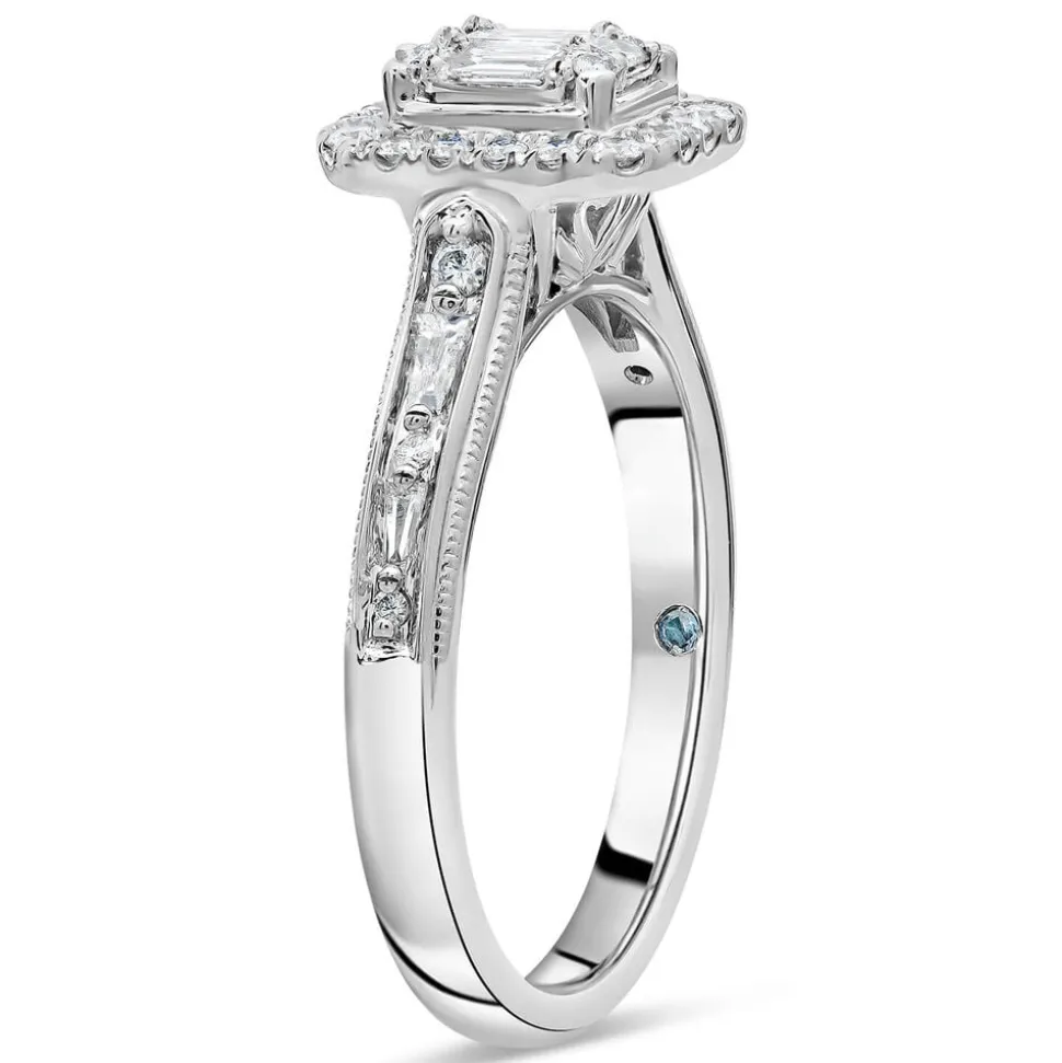 Kathy De Stafford 18ct White Gold ''Athena'' Rectangular Halo Bag Round Shoulders 0.40ct Ring