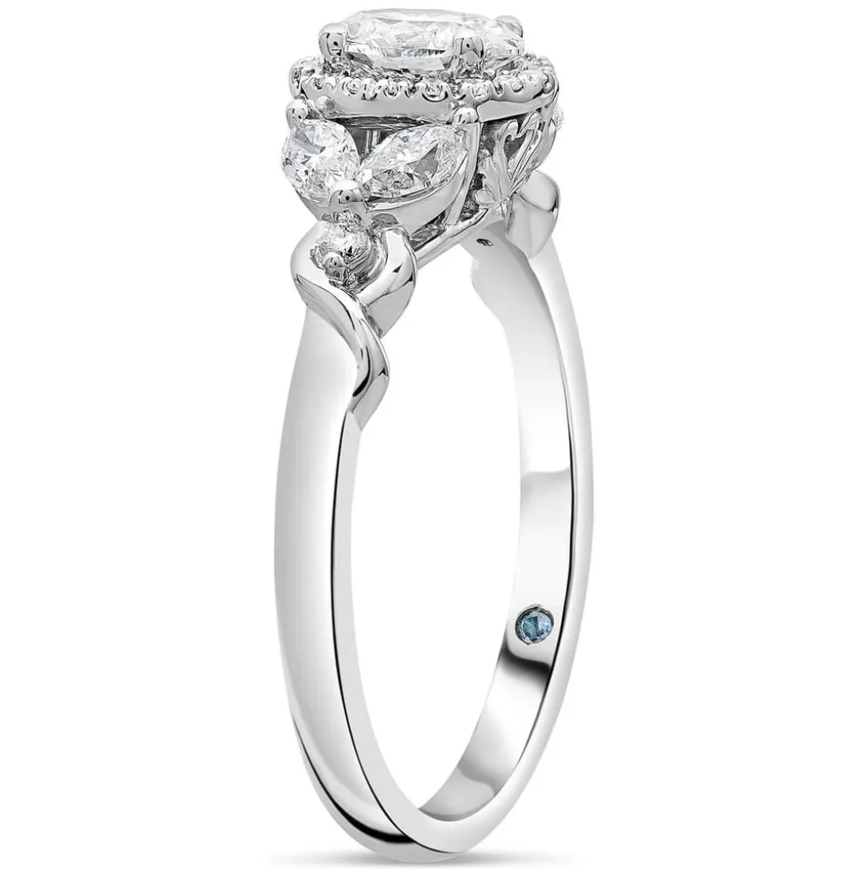 Kathy De Stafford 18ct White Gold ''Layla'' Oval Halo With Side Stone 0.75ct Ring