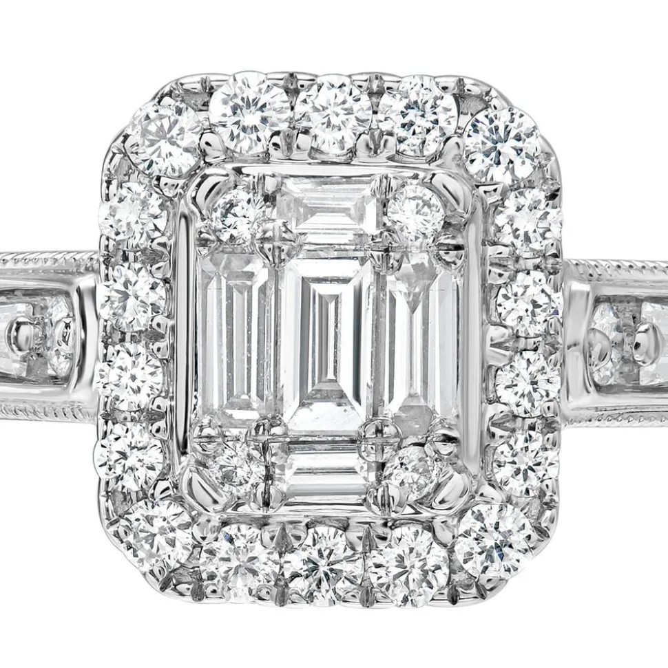 Kathy De Stafford 18ct White Gold ''Athena'' Rectangular Halo Bag Round Shoulders 0.40ct Ring