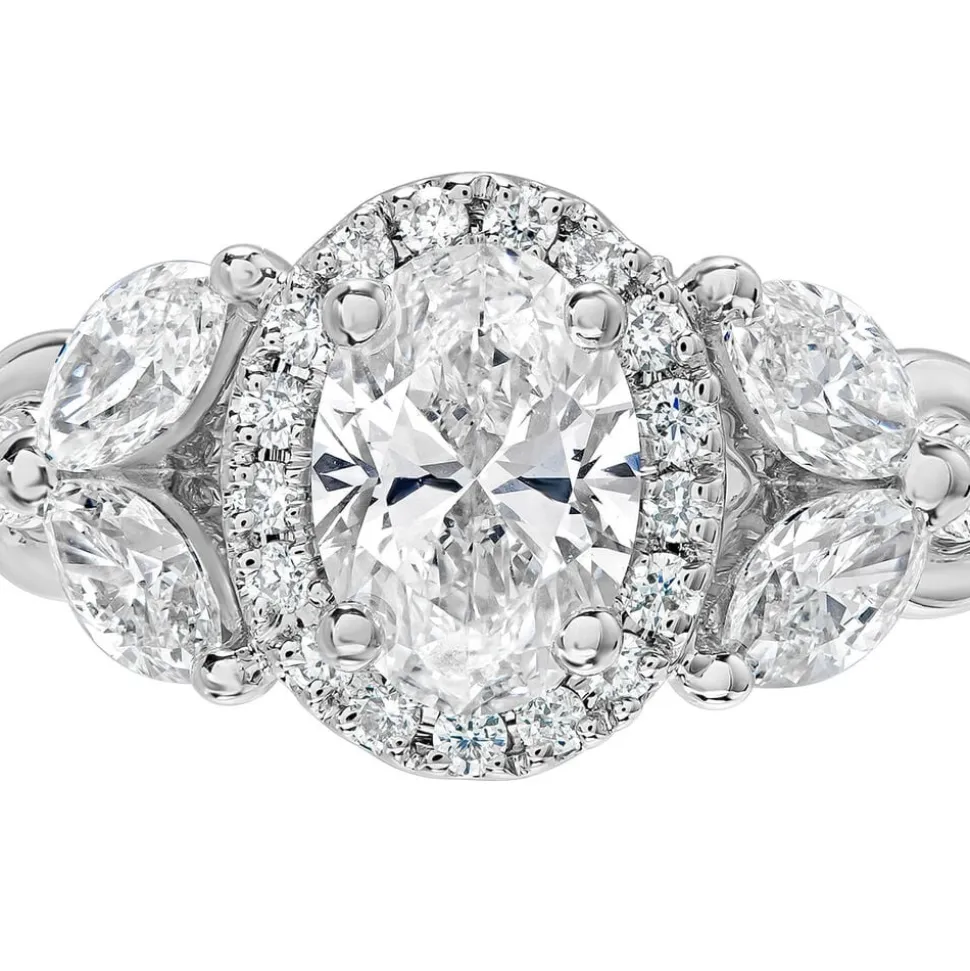 Kathy De Stafford 18ct White Gold ''Layla'' Oval Halo With Side Stone 0.75ct Ring