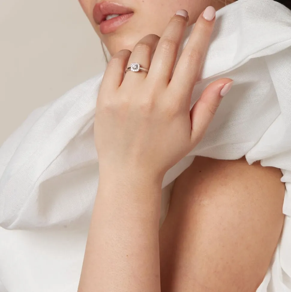 Kathy De Stafford 18ct White Gold 'Anjelica' Square Set Halo & Pave Diamond Bridge 0.50ct Ring